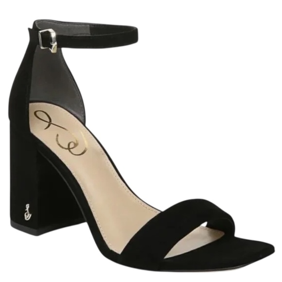 Sam Edelman Shoes - Sam Edelman Daniella Ankle Strap Heel Black Suede Square Toe Sandal Size 10.5